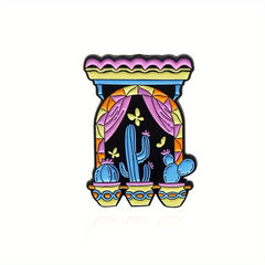 Cat Cactus Butterfly Brooch for Window Display