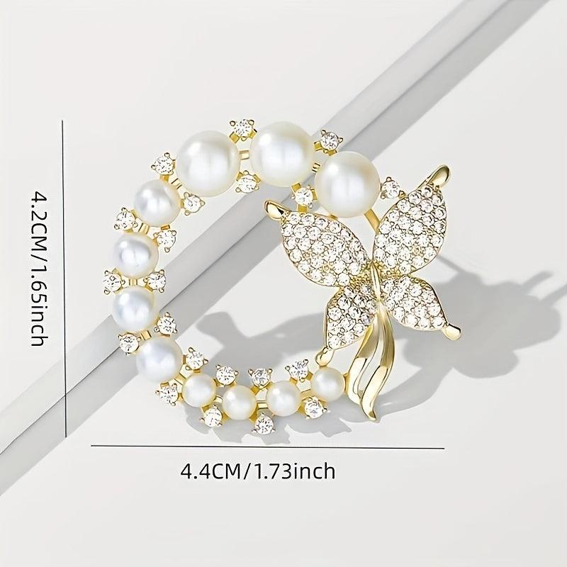 Rhinestones Faux Pearl Butterfly Brooch for Men