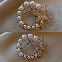 Rhinestones Faux Pearl Butterfly Brooch for Men