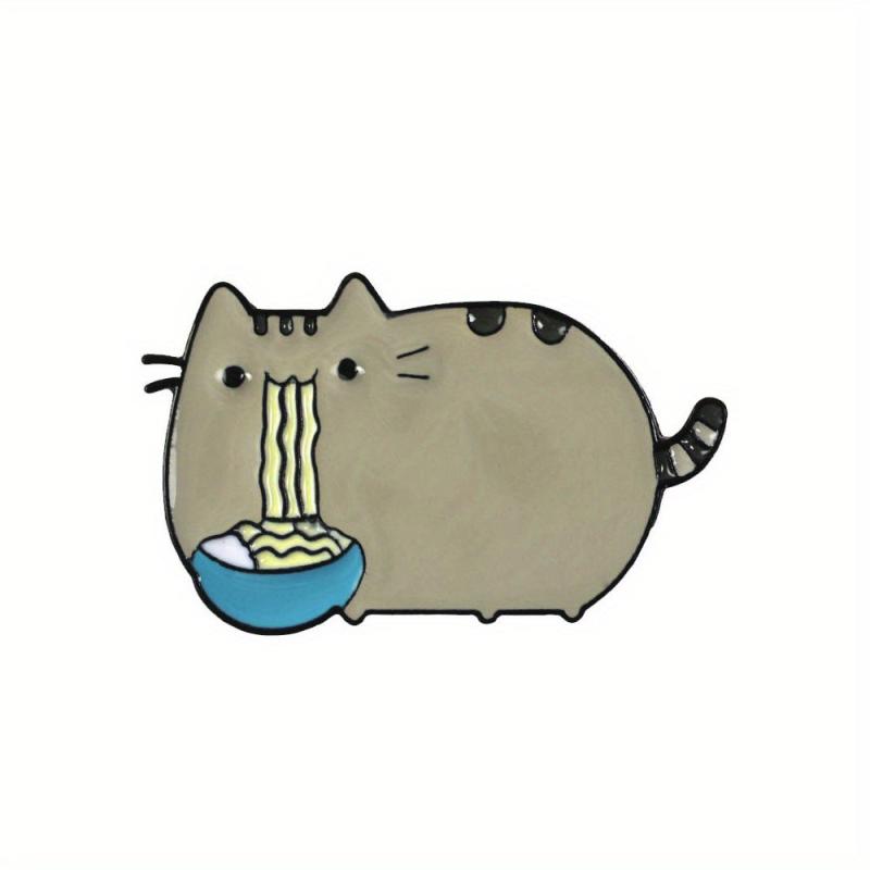 Cartoon Cat Animal Brooch Eating Noodles Cat Pins Lapel