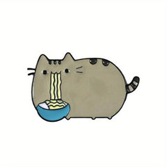 Cartoon Cat Animal Brooch Eating Noodles Cat Pins Lapel