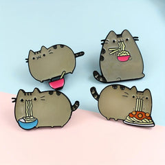 Cartoon Cat Animal Brooch Eating Noodles Cat Pins Lapel