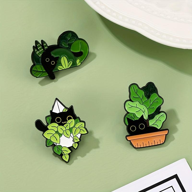 Cat Plant Enamel Pin Leaf Brooch Flower Jewelry Lapel Pin
