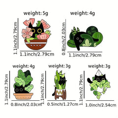 Cat Plant Enamel Pin Leaf Brooch Flower Jewelry Lapel Pin