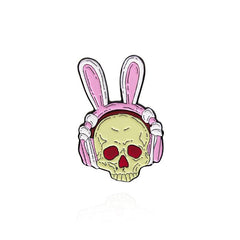 Pink Skull Rabbit Brooch with King Crown