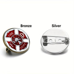 Fire Dept. Pattern Brooch in Silver/Bronze