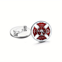 Fire Dept. Pattern Brooch in Silver/Bronze