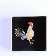 Rhinestone Chicken Rooster Brooch Pin Enamel Animal Lapel Pin