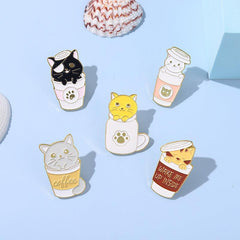 Cat Coffee Brooch Men Creative Pins