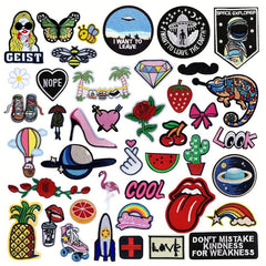 42pcs Cartoon Embroidered Iron On Patches Butterfly Planet Cloth Stickers