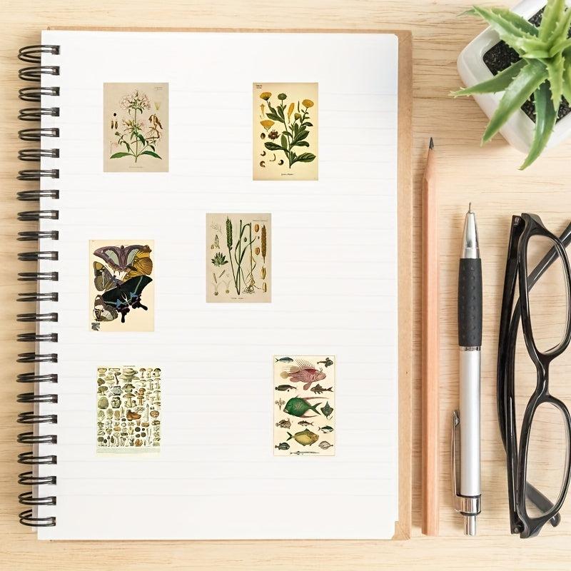 50 Pcs Vintage Plant Deco Stickers Flowers Fruits Butterflies Waterproof