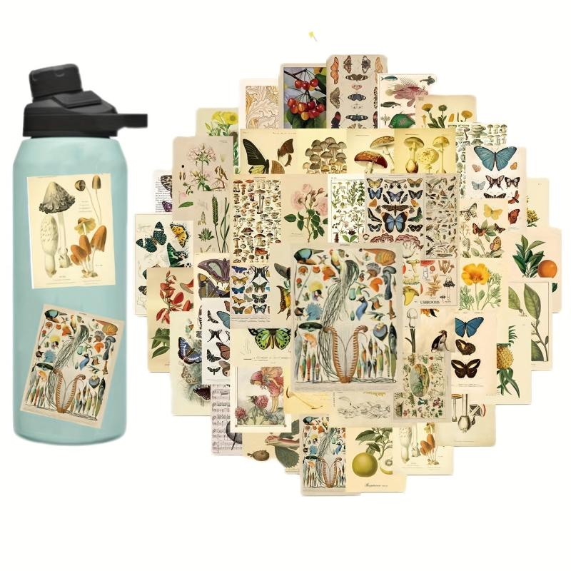 50 Pcs Vintage Plant Deco Stickers Flowers Fruits Butterflies Waterproof