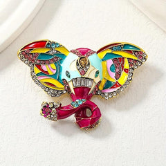 Enamel Elephant Rhinestone Brooch for Parties