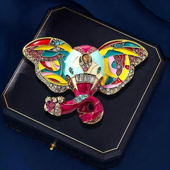 Enamel Elephant Rhinestone Brooch for Parties