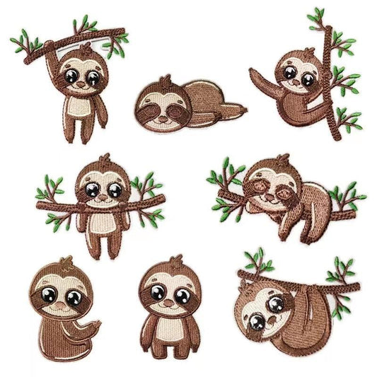 8pcs Boys Cartoon Sloth Embroidered Patches for Clothes Jackets Jeans