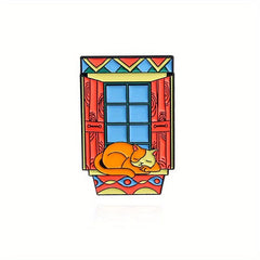 Cactus Cat Balcony Ornament Brooch for Men