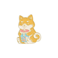 Shiba Puppy Tea Style Brooch Enamel Pin