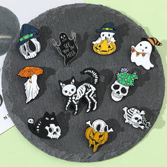 Halloween Skulls Skull Cat Enamel Pins Horror Pumpkin Metal Badges