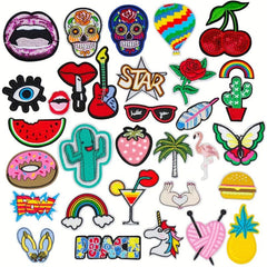 32pcs Assorted Embroidered Iron On Patches Flowers DIY Sewing Appliques
