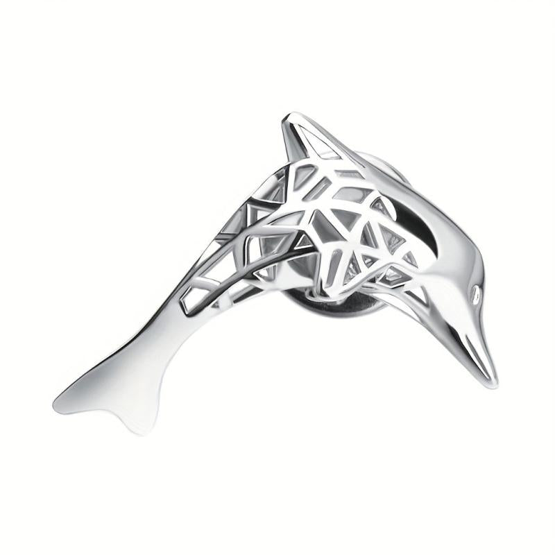 Hollow Auspicious Dolphin Brooch Jewelry Clothes Pin Suit Word Collar Pin