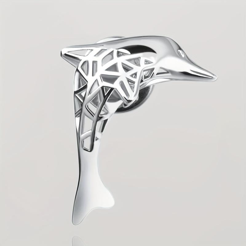 Hollow Auspicious Dolphin Brooch Jewelry Clothes Pin Suit Word Collar Pin