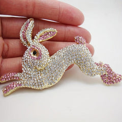 Zircon Pink Rabbit Animal Brooch, Wedding Bouquet Jewelry