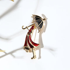 Girl With Umbrella Beauty Brooch Rhinestone Brooch For Men