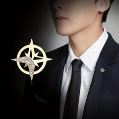 Cross Star Rhinestone Brooch Suit Pin For Men