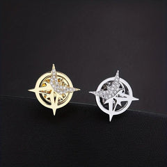 Cross Star Rhinestone Brooch Suit Pin For Men