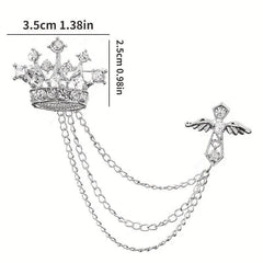 Men's Crystal Cross Crown Chain Tassel Brooch Pin