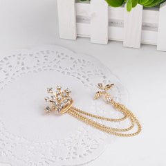 Men's Crystal Cross Crown Chain Tassel Brooch Pin