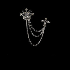 Men's Crystal Cross Crown Chain Tassel Brooch Pin