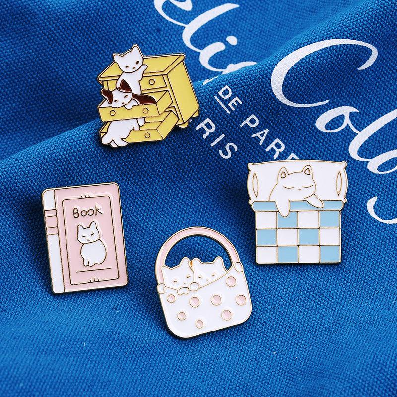 Cartoon Cat Alloy Brooch Funny Little Cat Animal Badge Bag Clothing Pins