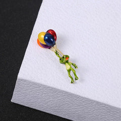 Colorful Enamel Frog Balloon Brooch Pin Unisex Jewelry