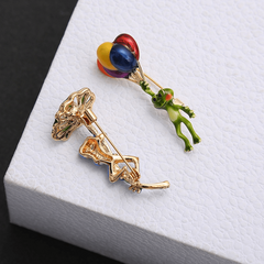 Colorful Enamel Frog Balloon Brooch Pin Unisex Jewelry
