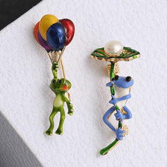 Colorful Enamel Frog Balloon Brooch Pin Unisex Jewelry