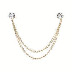 Rhinestone Chain Tassel Brooch Pin Clothing Jewelry