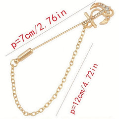 Rhinestone Anchor Chain Tassel Brooch Pin Clothing Jewelry