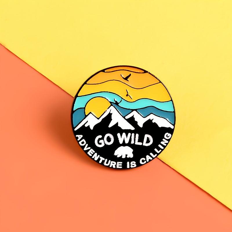 Sunset Snow Mountain Flying Bird Brooch Alloy Enamel Cowboy Badge