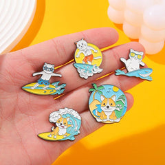 Flexible Kitten Surfing Animal Brooch