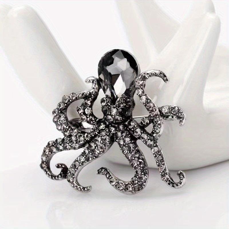 Octopus Enamel Pin Rhinestones Brooch Sea Animal Crystal Jewelry