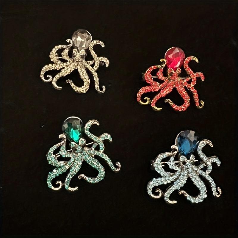 Octopus Enamel Pin Rhinestones Brooch Sea Animal Crystal Jewelry