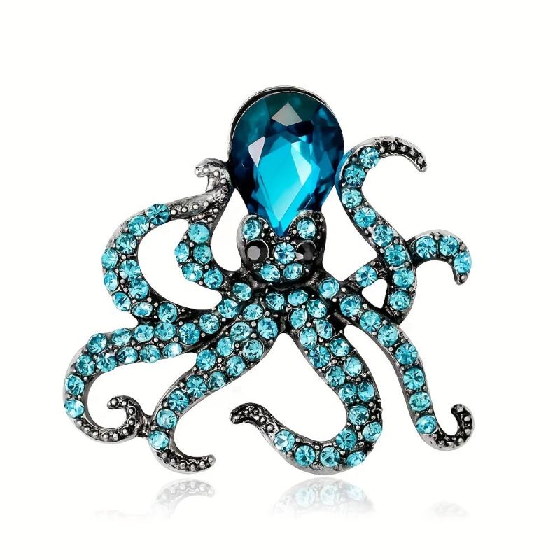 Octopus Enamel Pin Rhinestones Brooch Sea Animal Crystal Jewelry