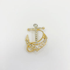 Crystal Golden Silver Anchor Brooch Men's Suit Performance Dress Collar Pin