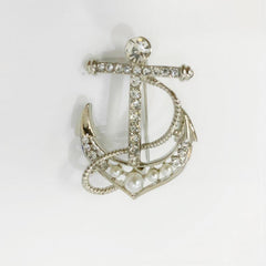 Crystal Golden Silver Anchor Brooch Men's Suit Performance Dress Collar Pin
