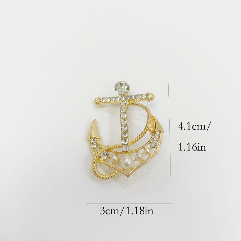 Crystal Golden Silver Anchor Brooch Men's Suit Performance Dress Collar Pin