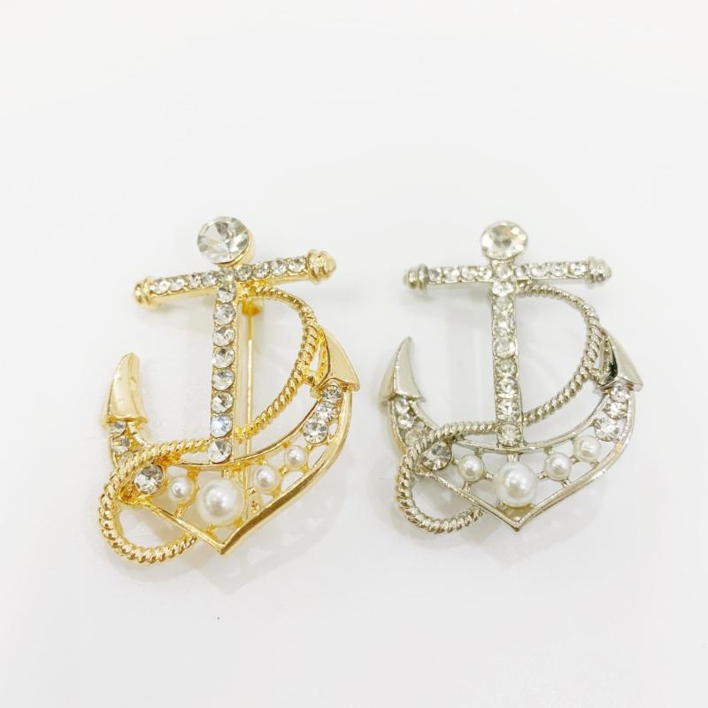 Crystal Golden Silver Anchor Brooch Men's Suit Performance Dress Collar Pin
