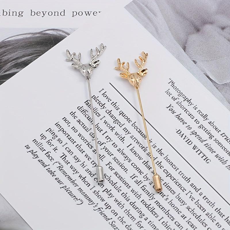 Vintage Elk Head Long Alloy Brooch Men's Suit Collar Pin