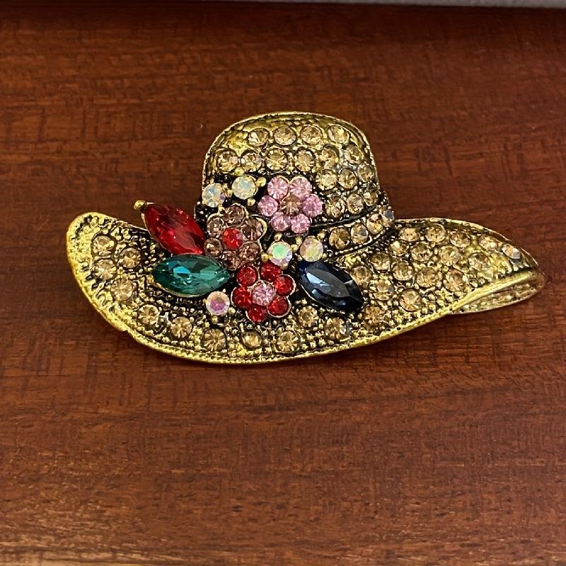 Sun Hat Rhinestone Brooch Wedding Coat Pin