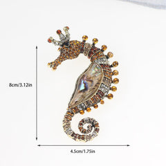 Vintage Shell Rhinestone Seahorse Enamel Pins Badges Classic Sea Animal